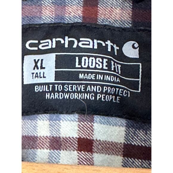 Carhartt Loose Fit Heavy Flannel Shirt XL Tall Raw Bottom Edge Distressed - Picture 13 of 16
